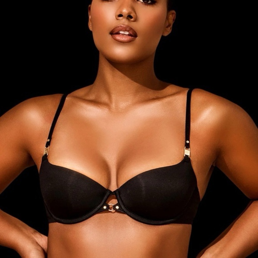 HONEY BIRDETTE BLACK SATIN EVERYDAY SMOOTH PUSH-UP BALCONETTE BRA - Picture 6 of 6